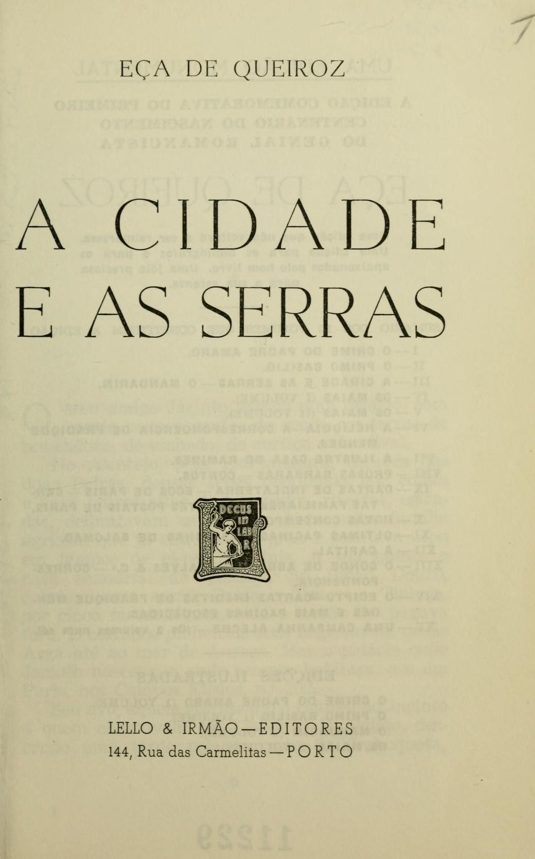 Capa de A Cidade e as Serras