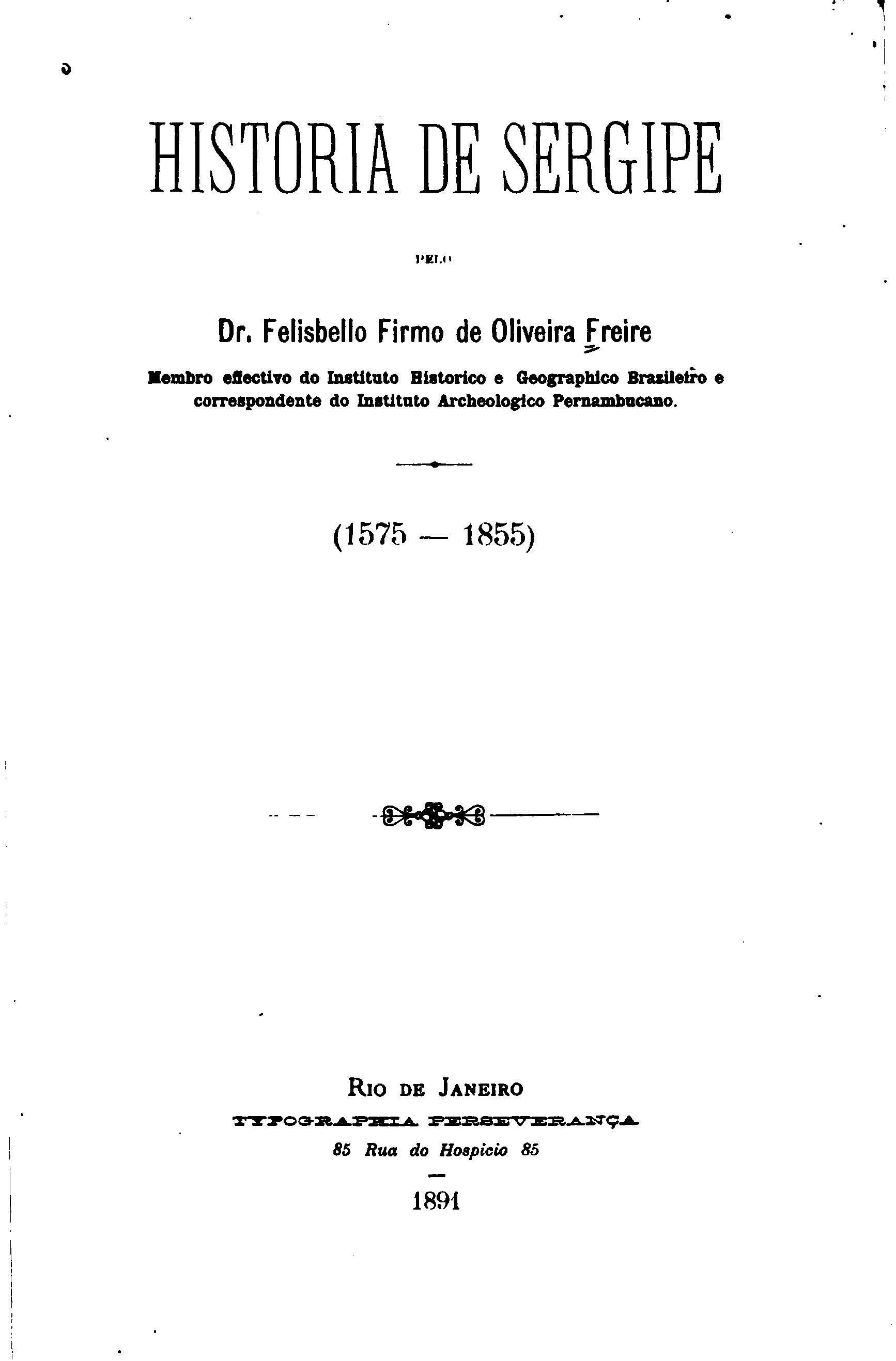 Capa de História de Sergipe, (1575-1855)