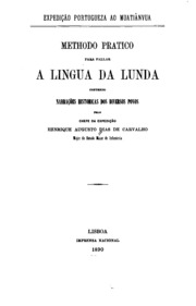 Capa de Methodo pratico para fallar a lingua da Lunda contendo narrações historicas dos diversos povos