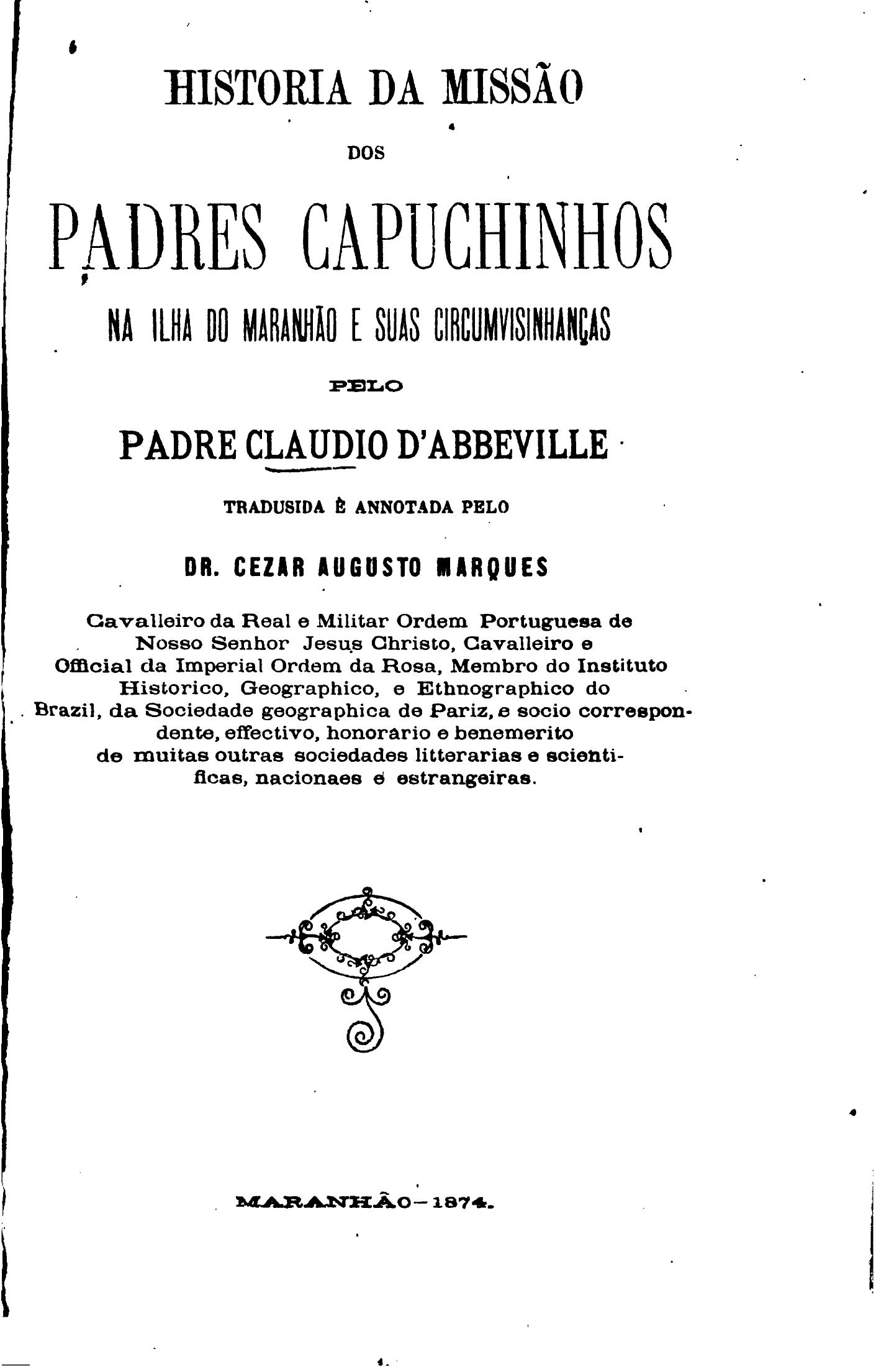 Capa de História da missão dos padres capuchinhos na ilha do maranhão e terras circunvizinhas