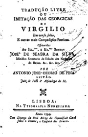 Capa de Tradução livre ou imitação das Georgicas de Virgilio em verso solto, e outras mais…