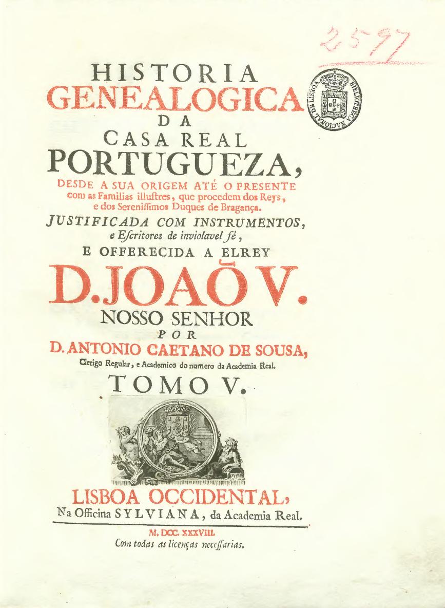 Capa de História Genealógica da Casa Real Portuguesa — Tomo V