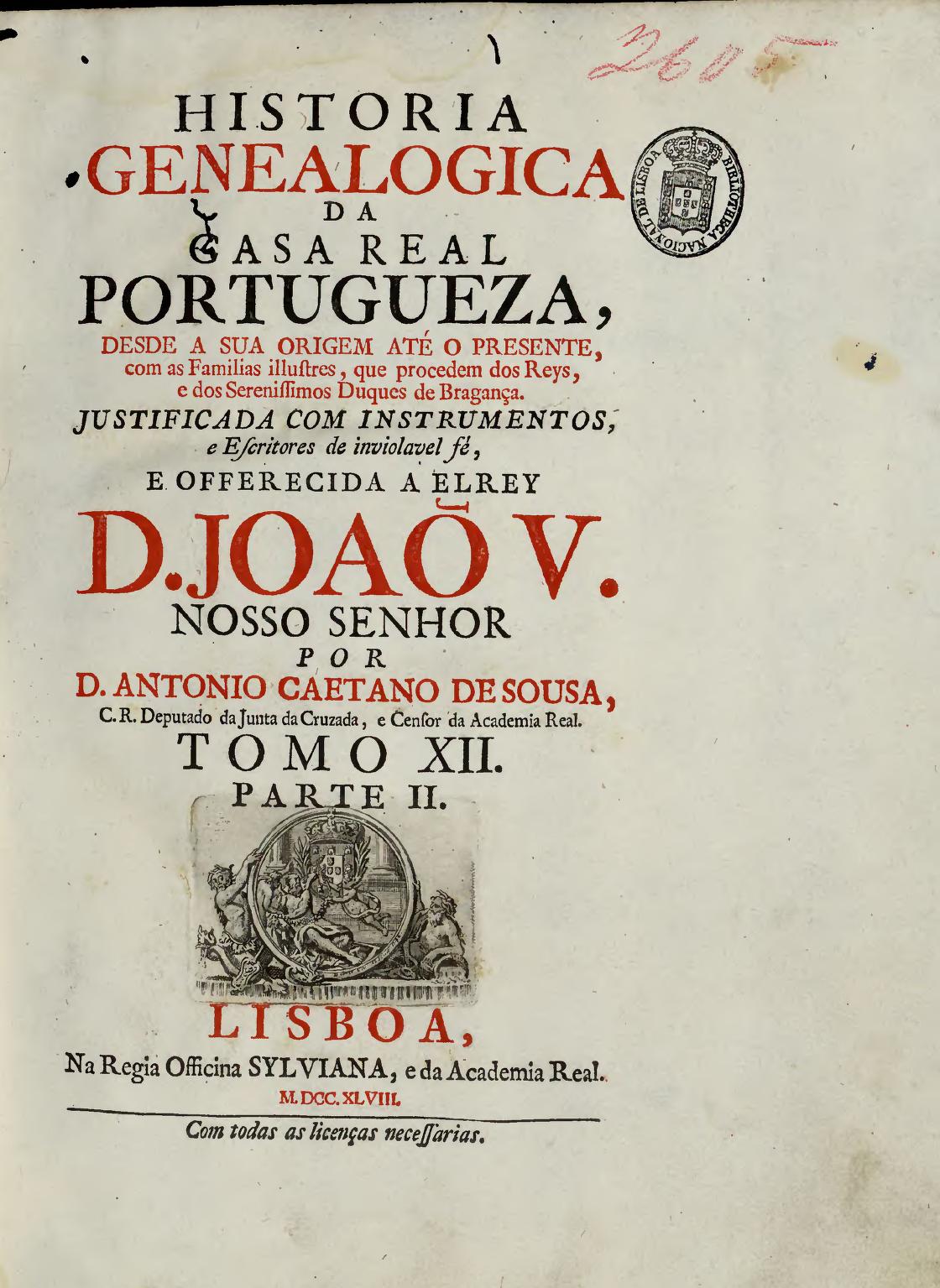 Capa de História Genealógica da Casa Real Portuguesa — Tomo XII, Parte II