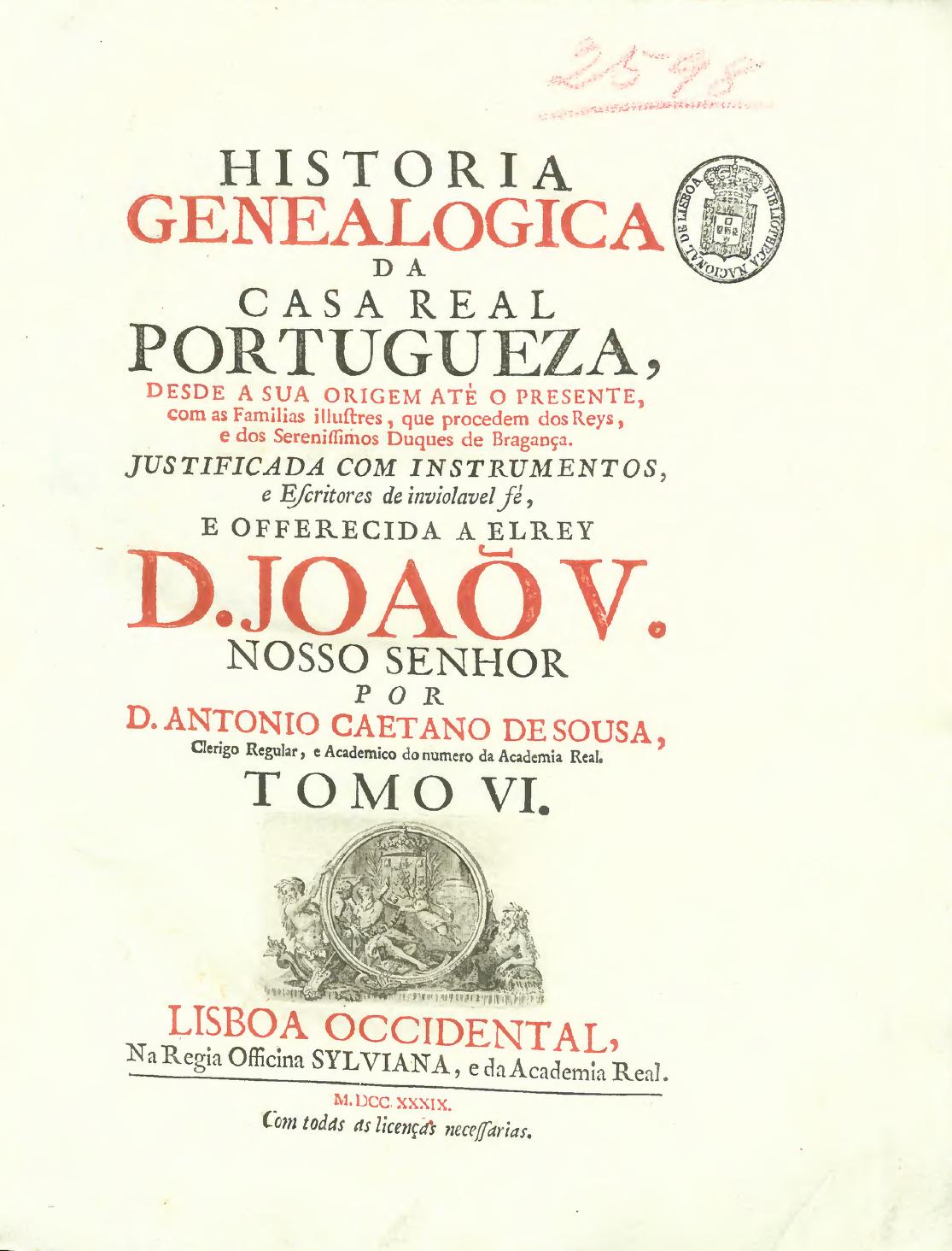 Capa de História Genealógica da Casa Real Portuguesa — Tomo VI