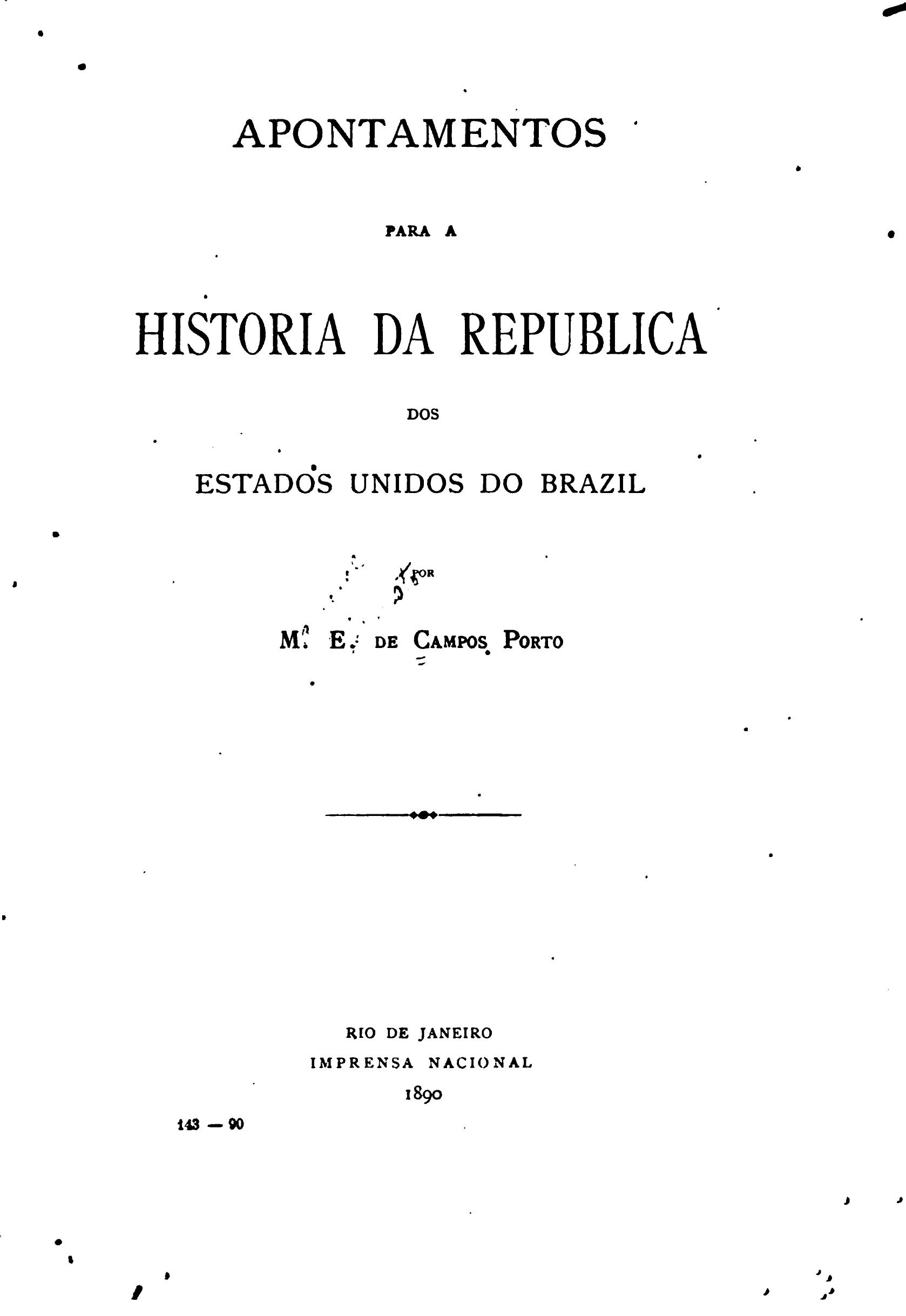 Capa de Apontamentos para a historia da republica dos estados unidos do Brazil