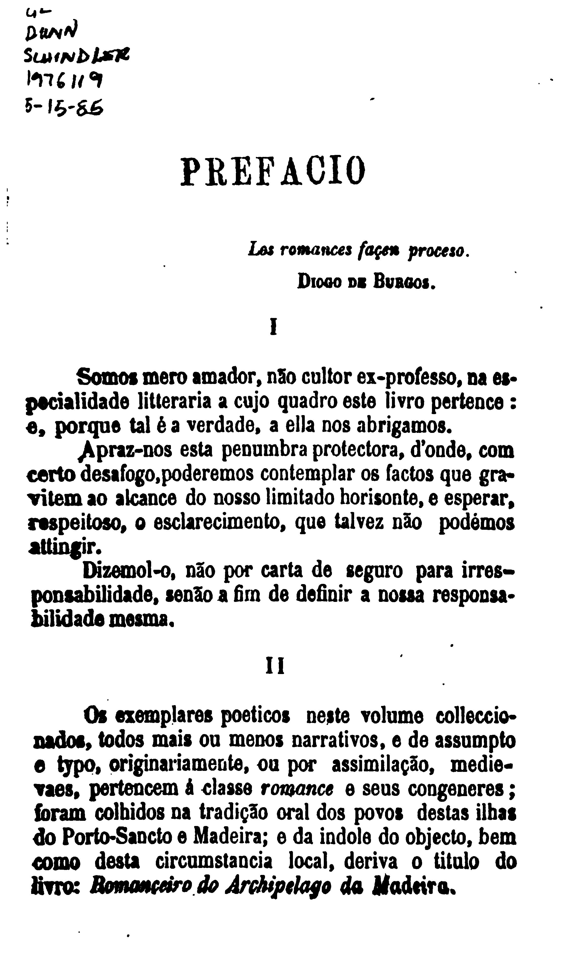 Capa de Romanceiro do archipelago da Madeira