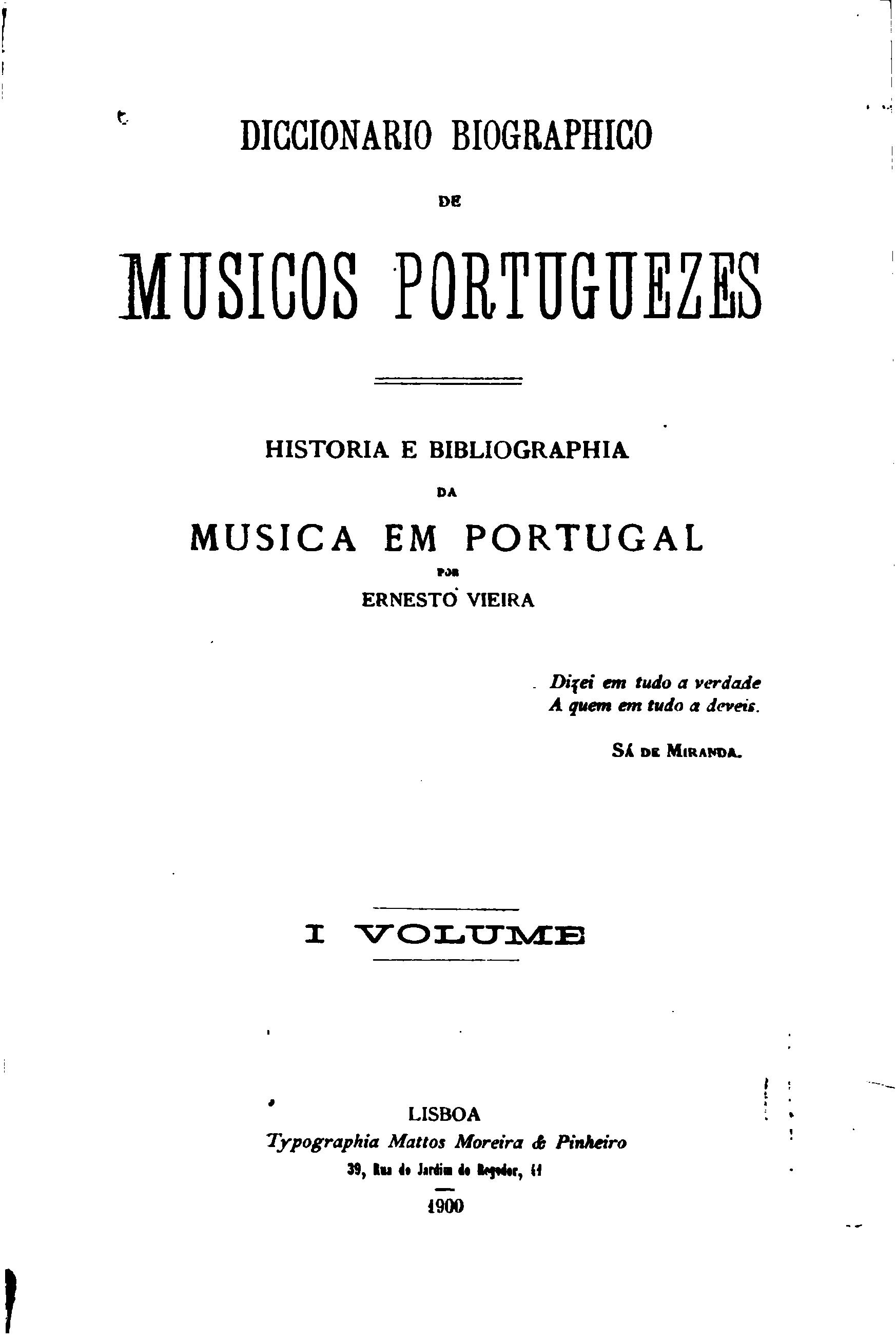 Capa de Diccionario biographico de musicos portuguezes; historia e bibliographia da musica em Portugal