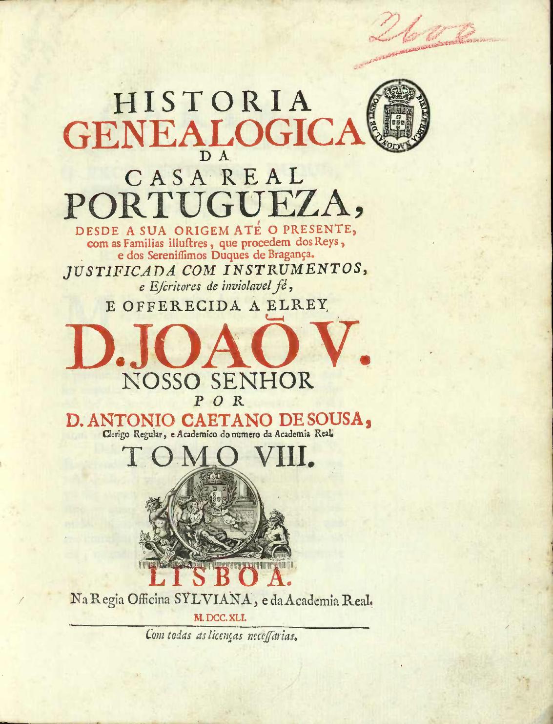Capa de História Genealógica da Casa Real Portuguesa — Tomo VIII