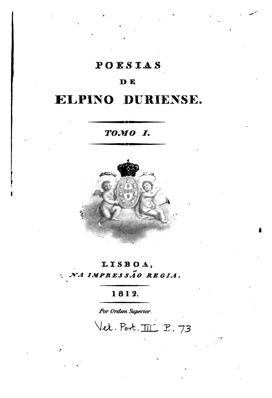 Capa de Poesias de Elpino Duriense [pseud.]