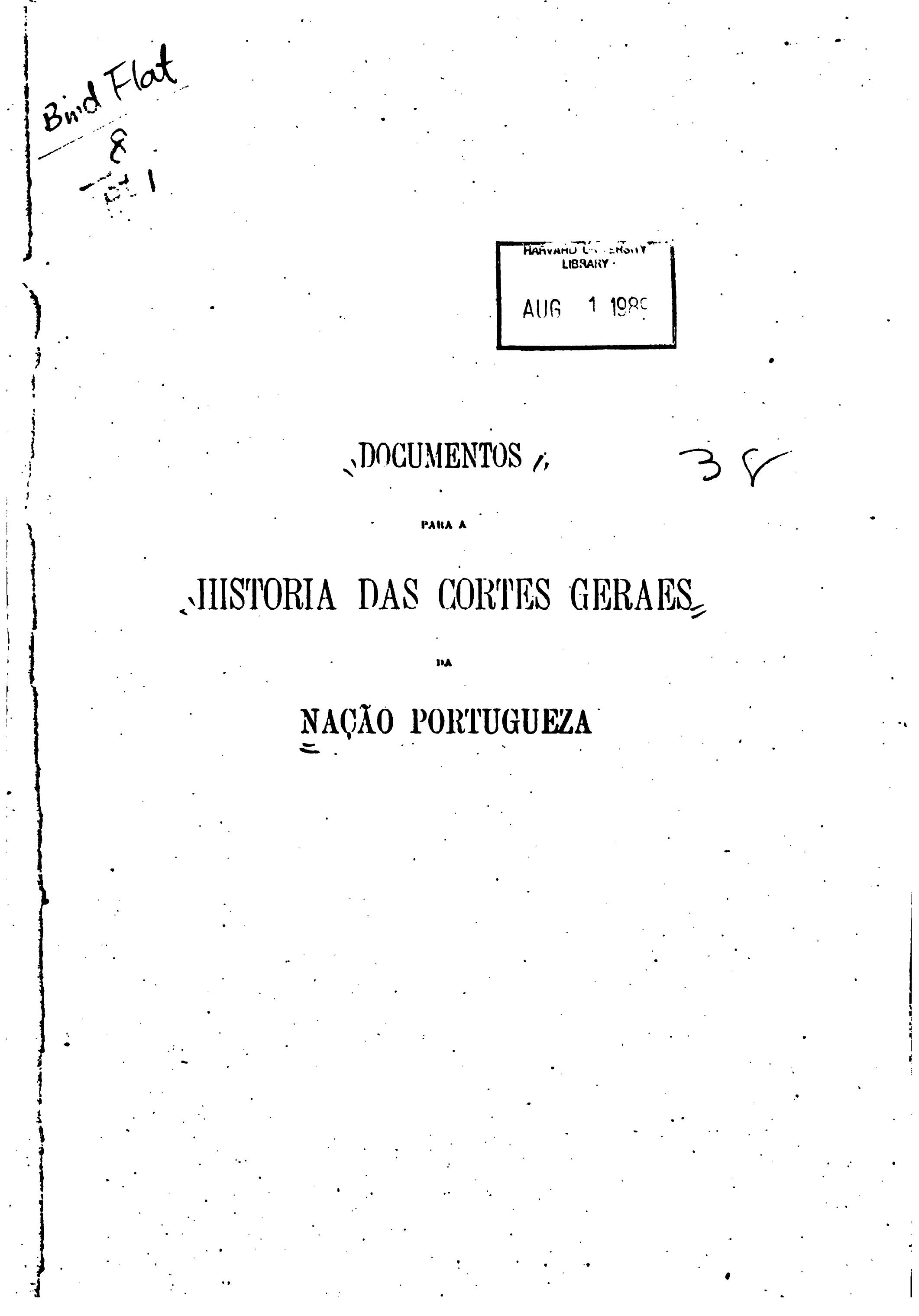 Capa de Documentos para a historia das Cortes Geraes da Nação portugueza