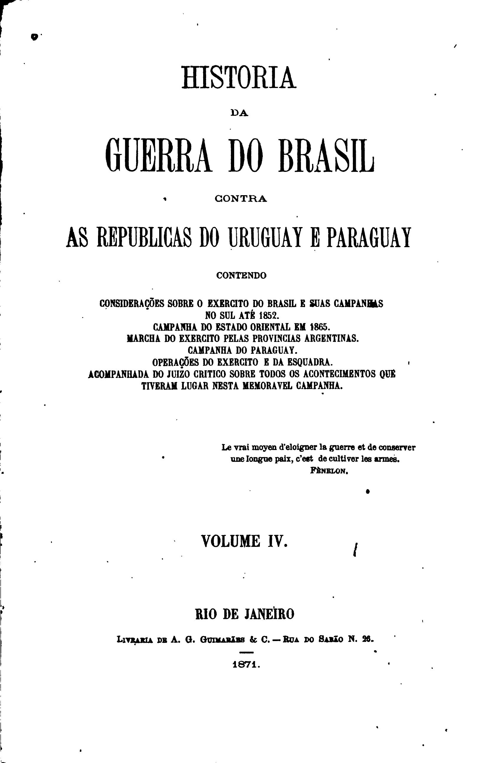 Capa de Historia da guerra do Brasil contra as Republicas do Uruguay e Paraguay