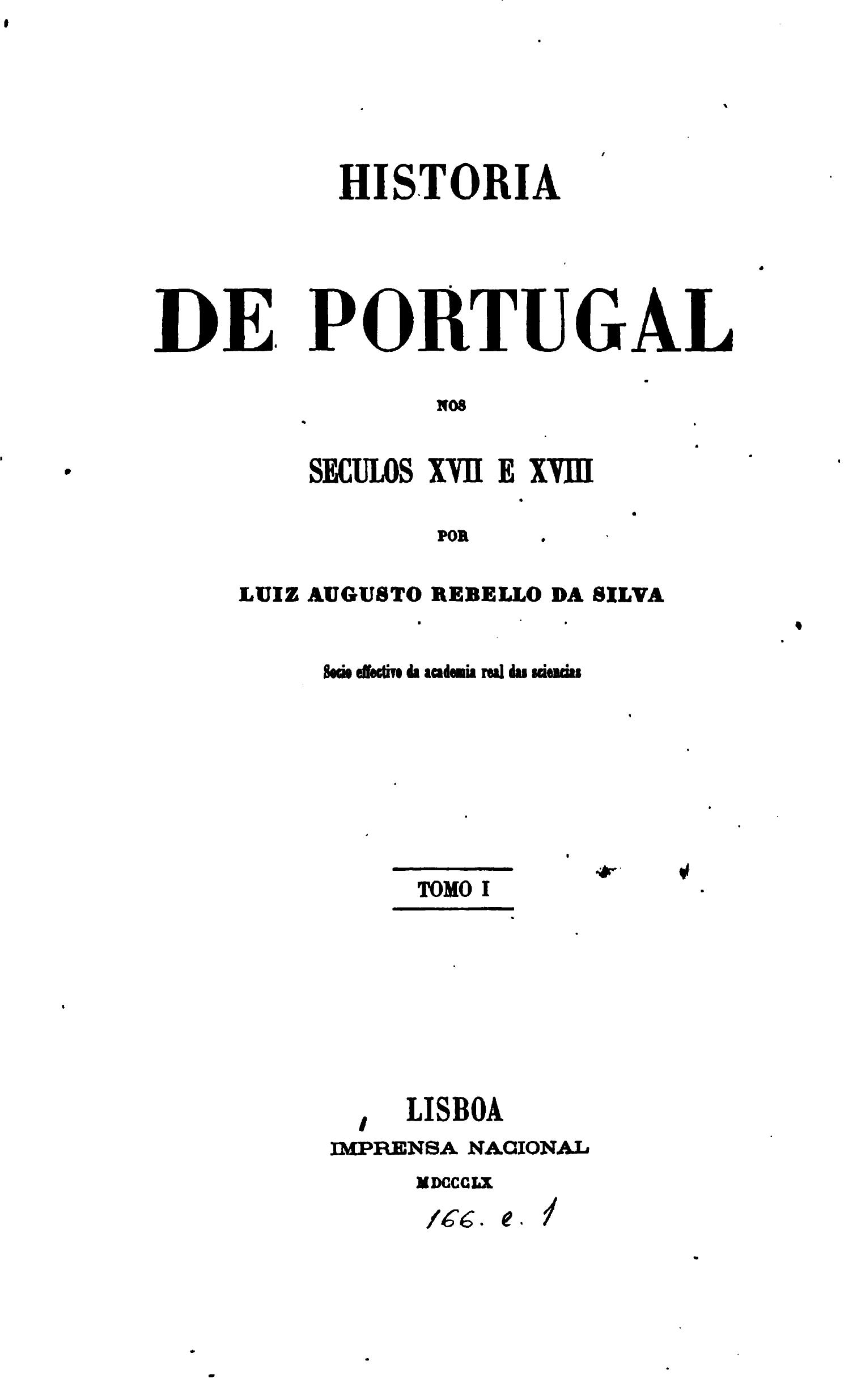 Capa de Historia de Portugal nos seculos XVII e XVIII