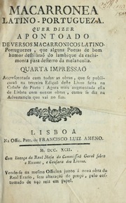 Capa de Macarronea latino-portugueza, quer dizer, Apontoado de versos macarronicos…