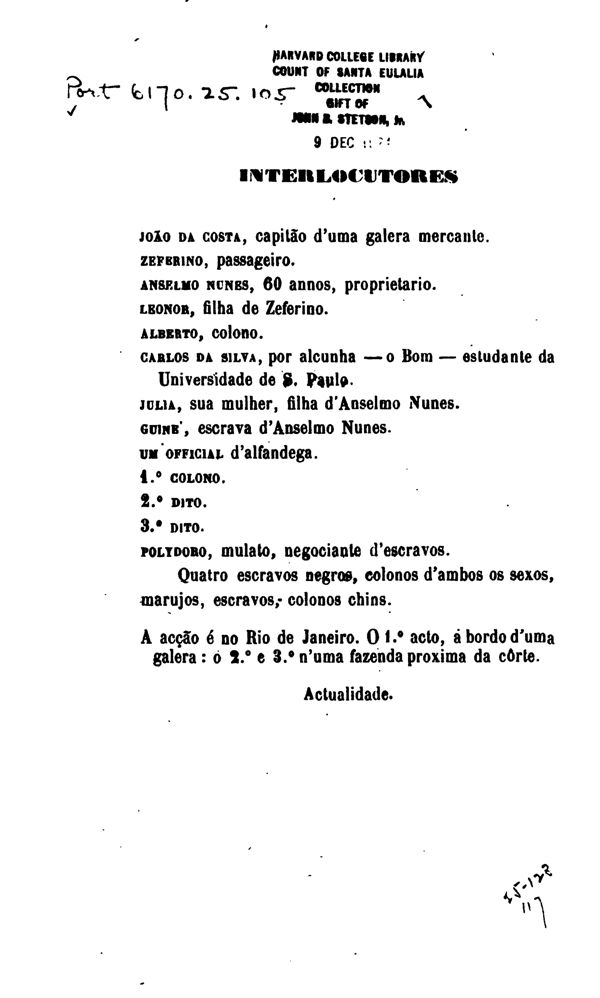 Capa de O colono : comédia drama em três actos original portuguêz