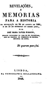 Capa de Revelac̜ões, e memorias para a historia da revoluc̜ão de 24 de agosto de 1820, e de 15 de…