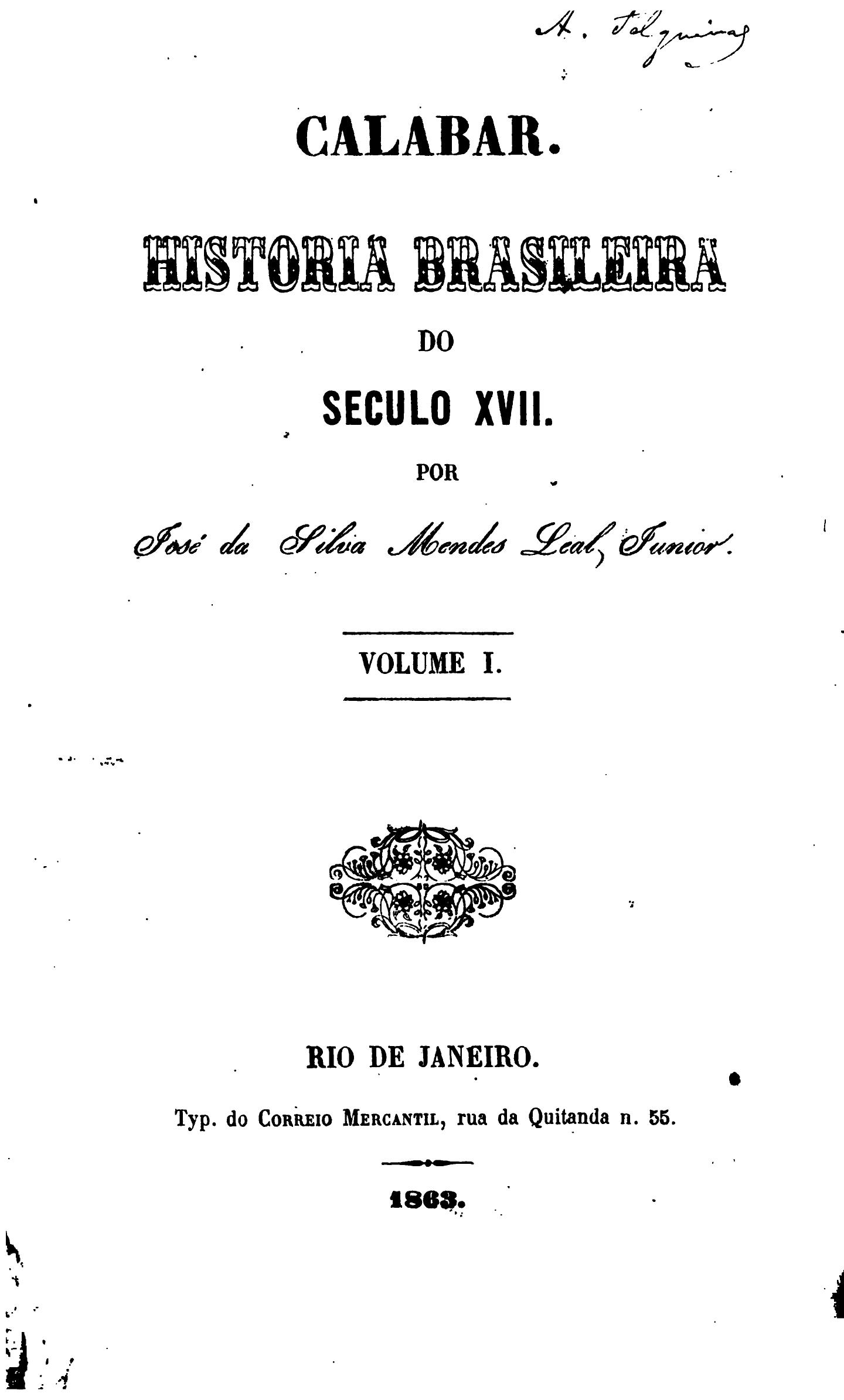 Capa de Calabar. Historia brasileira do seculo XVII