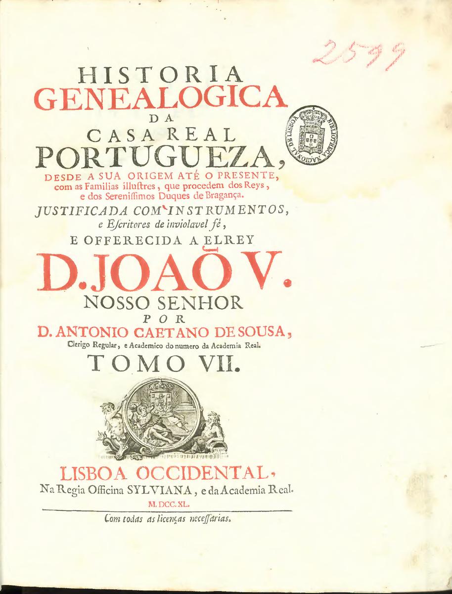 Capa de História Genealógica da Casa Real Portuguesa — Tomo VII