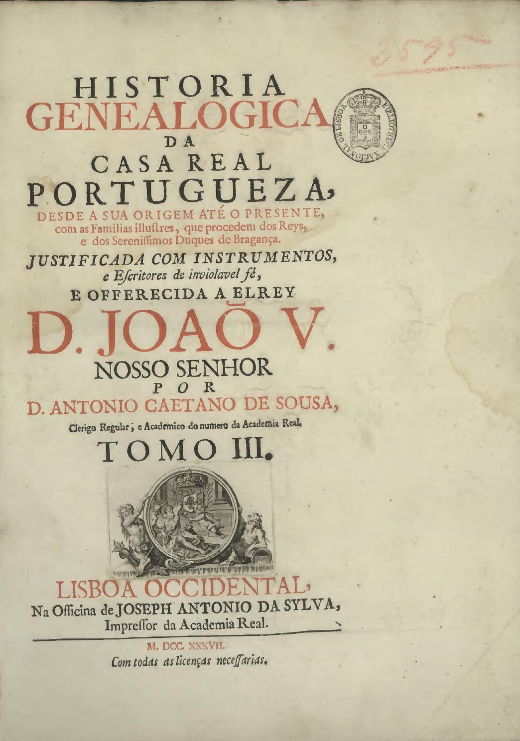 Capa de História Genealógica da Casa Real Portuguesa — Tomo III