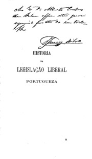 Capa de Historia da legislação liberal portugueza: trabalhos das cortes ...