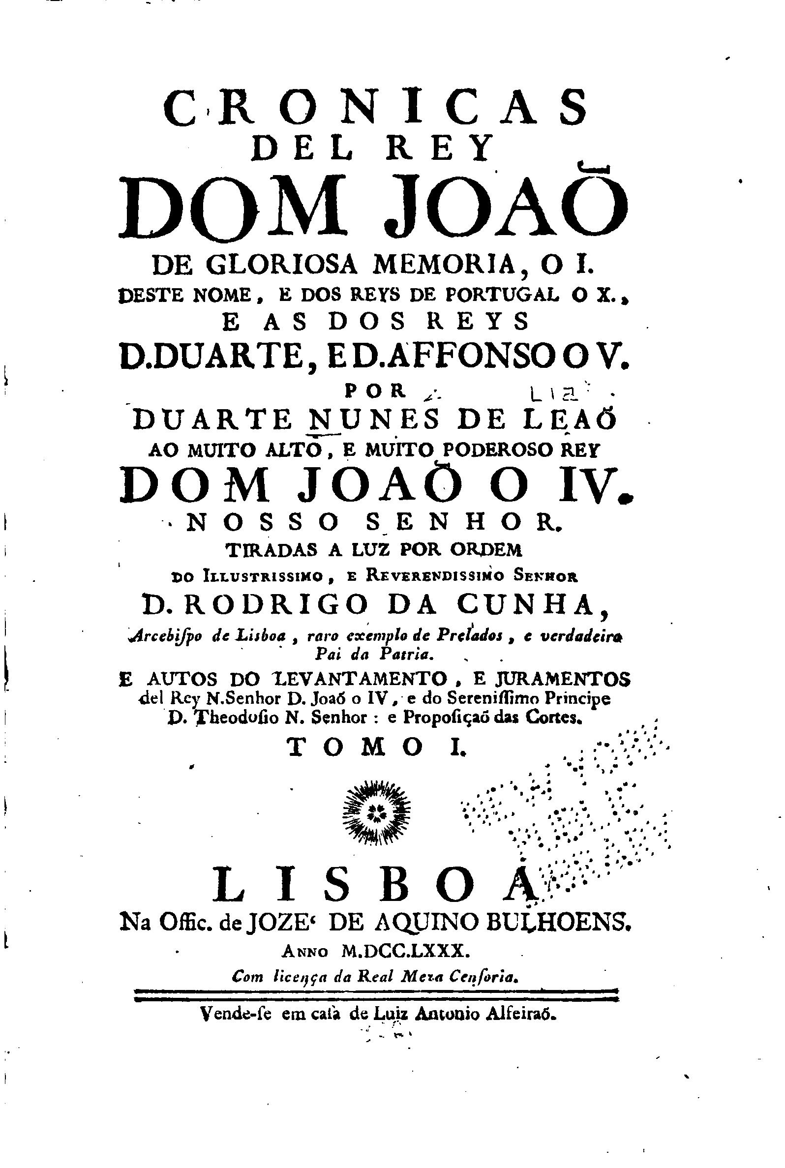 Capa de Cronicas del rey dom Joaō de gloriosa memoria
