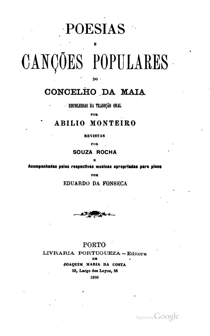 Capa de Poesias e conções populares do concelho da Maia, recolhidas da tradição oral