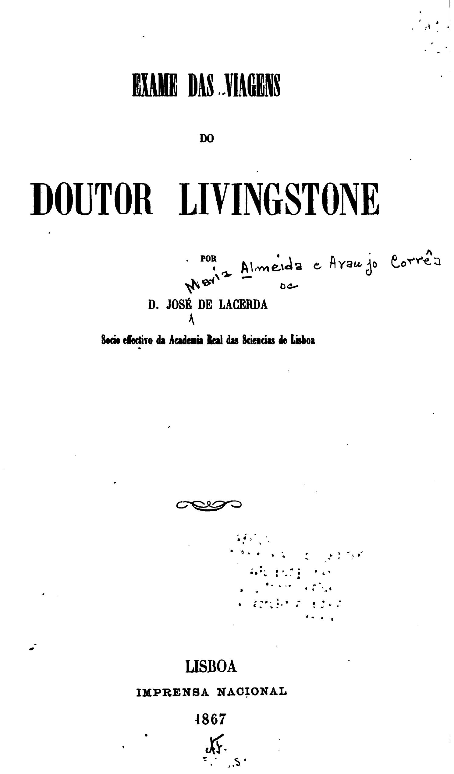 Capa de Exame das viagens do doutor Livingstone