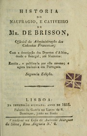 Capa de Historia do naufragio, e cativeiro de Mr. de Brisson, official de Administração das Colonias…
