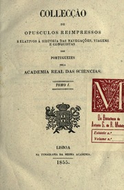 Capa de Collecção de opusculos reimpressos relativos á historia das navegações, viagens e conquistas…